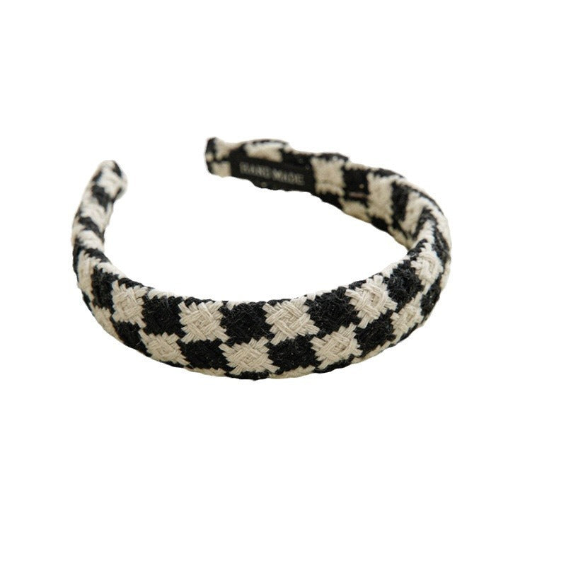 Houndstooth fabric headband for women easiest for match outing high skull hair press wide-brimmed hairpin headband popular 2024 new arrival