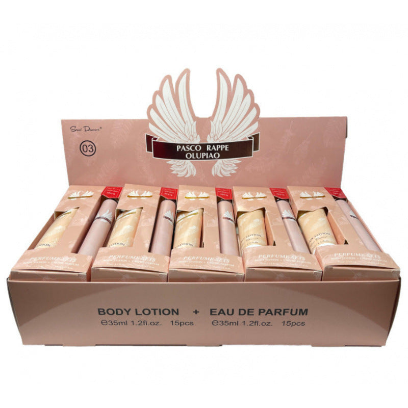 luxury perfume sample 35ml body lotion two-piece set, popular arabian women's perfume gift set