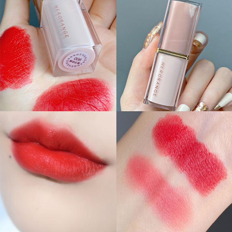 Herorange crystal square tube lipstick - women's velvet matte, smudge-proof, everyday nude, brightening lipstick