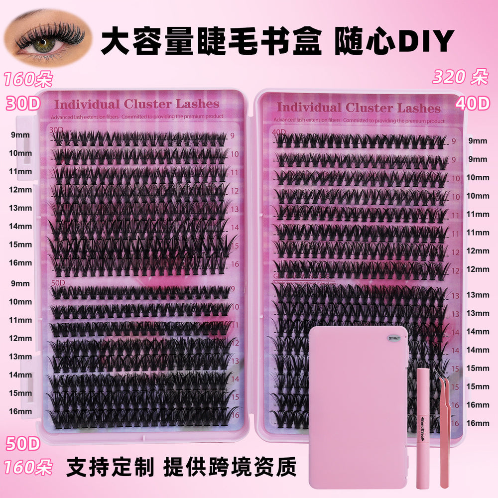 popular european and american false eyelashes diy segmented eyelashes single cluster glue style chemical fiber thick cluster eyelashes set