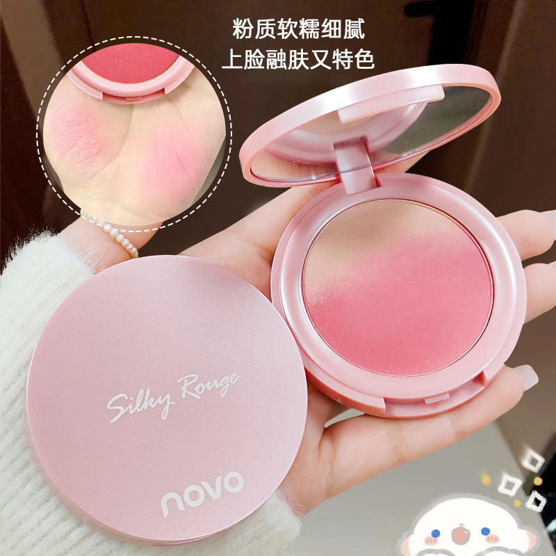 Novo sweet pink gradient blush palette - two-color design for students, enhances complexion, natural contouring, matte & shimmer finishes