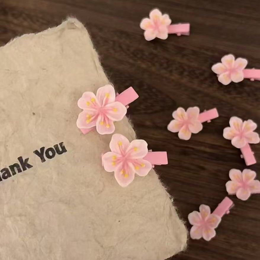 Gentle pink cherry blossom hair clip sweetgirl cream texture cute forehead side broken hair bb clip hair tie hair accessories