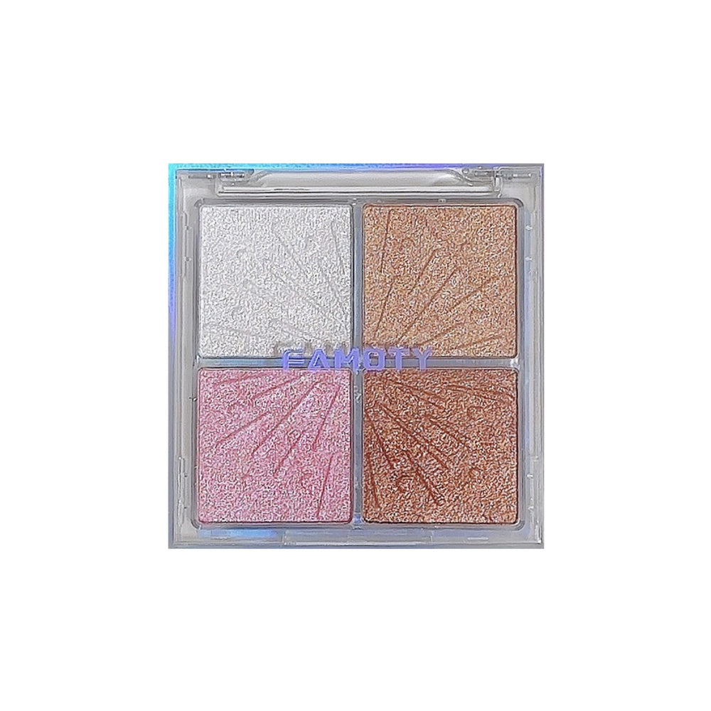 Famoty four-color highlighting palette: shimmering, dazzling, and dimensional - perfect for highlighting, contouring, and creating a radiant under-eye glow