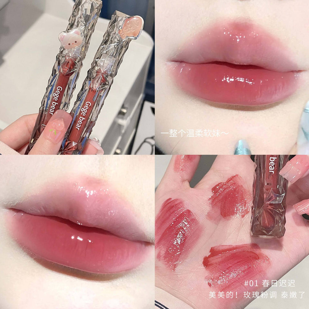 Gege bear gege bear crystal diamond mirror lip glaze moisturizing student party no makeup whitening lipstick