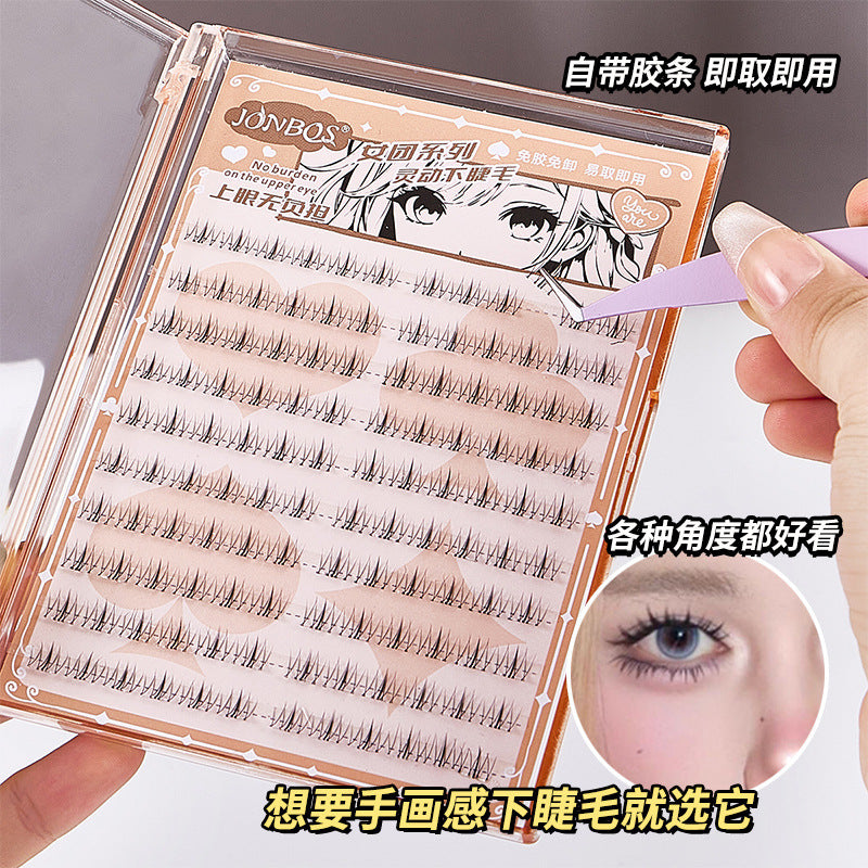 Jonbos girl group glue-free self-adhesive false eyelashes 10 rows single cluster small flame xi shi nature mom born lower eyelashes