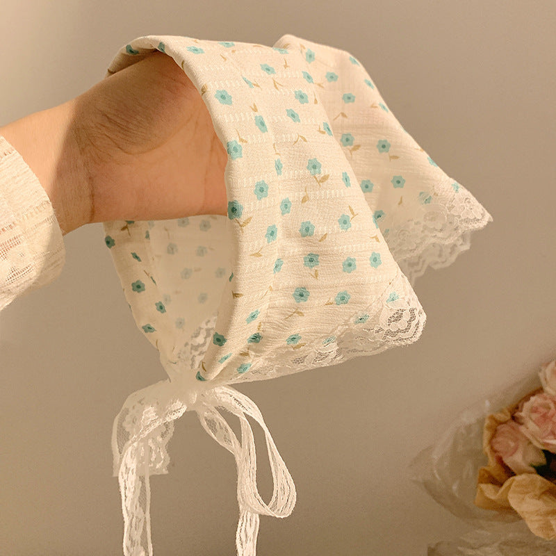 Korean style new fairy style all-over print lace tie-up women's headband - perfect for travel, outdoor activities, and sun protection - triangle scarf