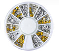 Nail art accessories 12-compartment box set: round disc charms, rhinestones, colored diamonds, pearls, hotfix rhinestones, flatback silver rhinestones - wholesale