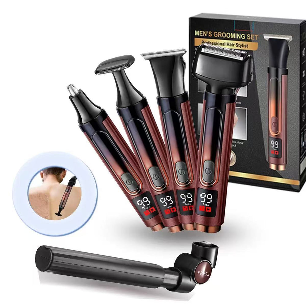 digital display 4-in-1 multifunctional men's grooming kit with extended folding back shaver and body hair trimmer