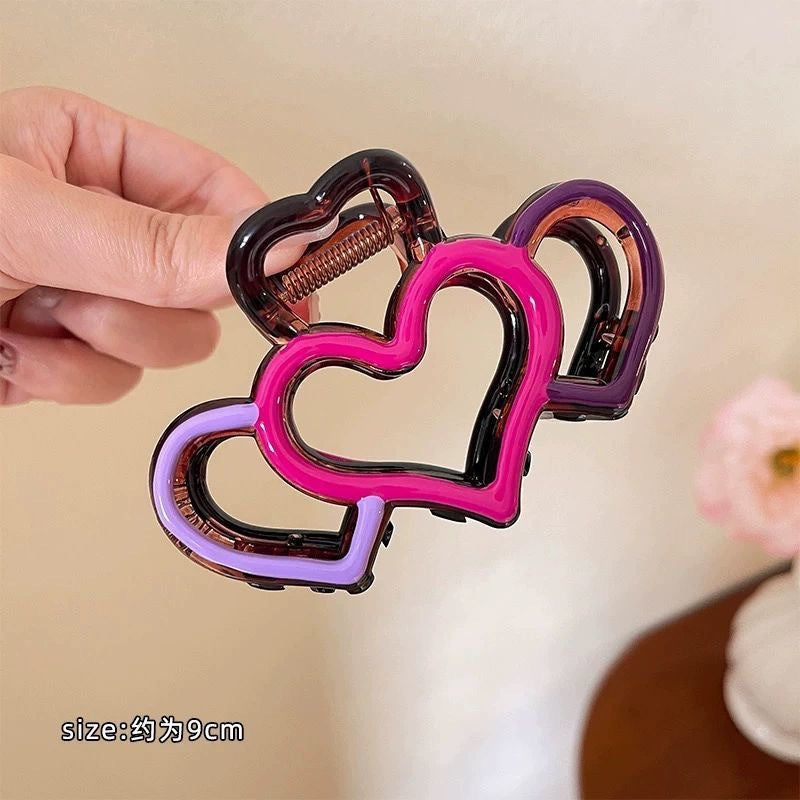 Korean style elegant hollow heart hair clip for women, 2025 new arrival, large claw clip for thick hair, ponytail holder, back of head hair styling tool