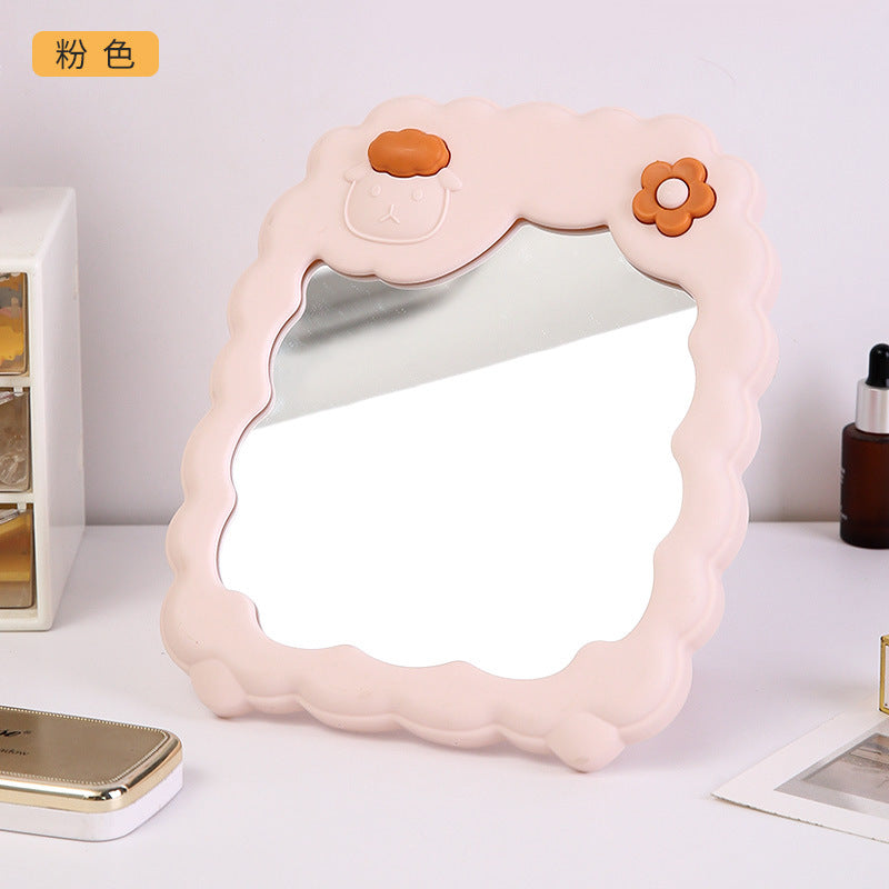 Cosmetic mirror plastic hd student dormitory storage mirror for home home cute flower mirror casual desktop mirror