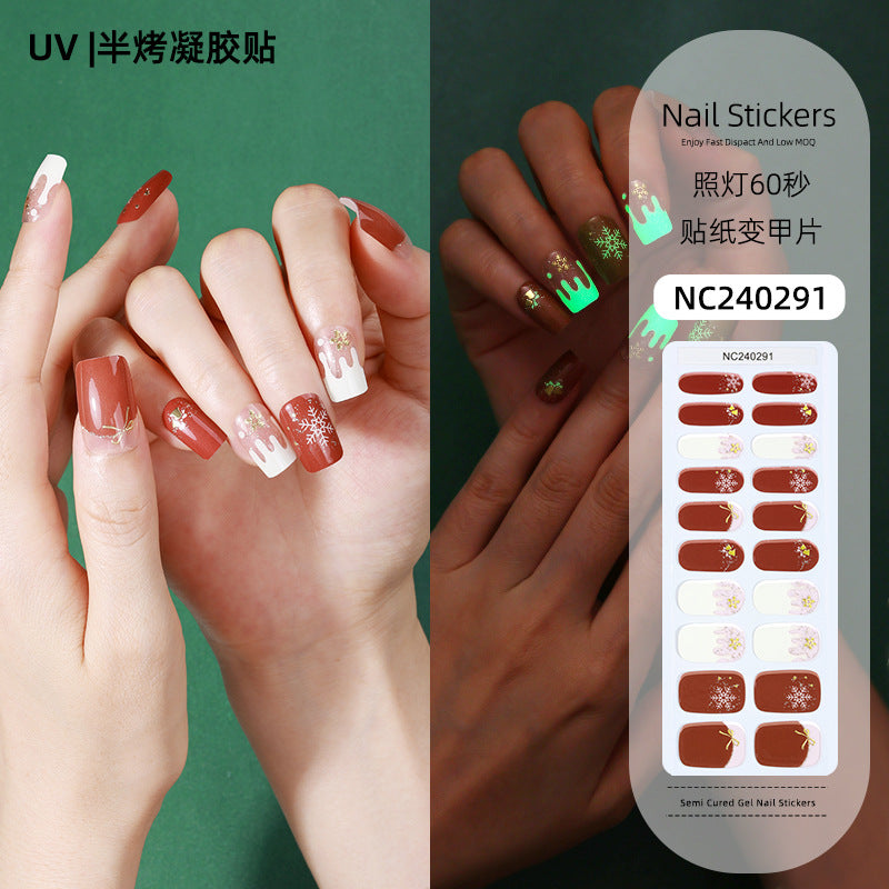Zhengxiang custom christmas gel nail stickers - cartoon snowflake plaid european & american cross-border uv semi-cured nail decals