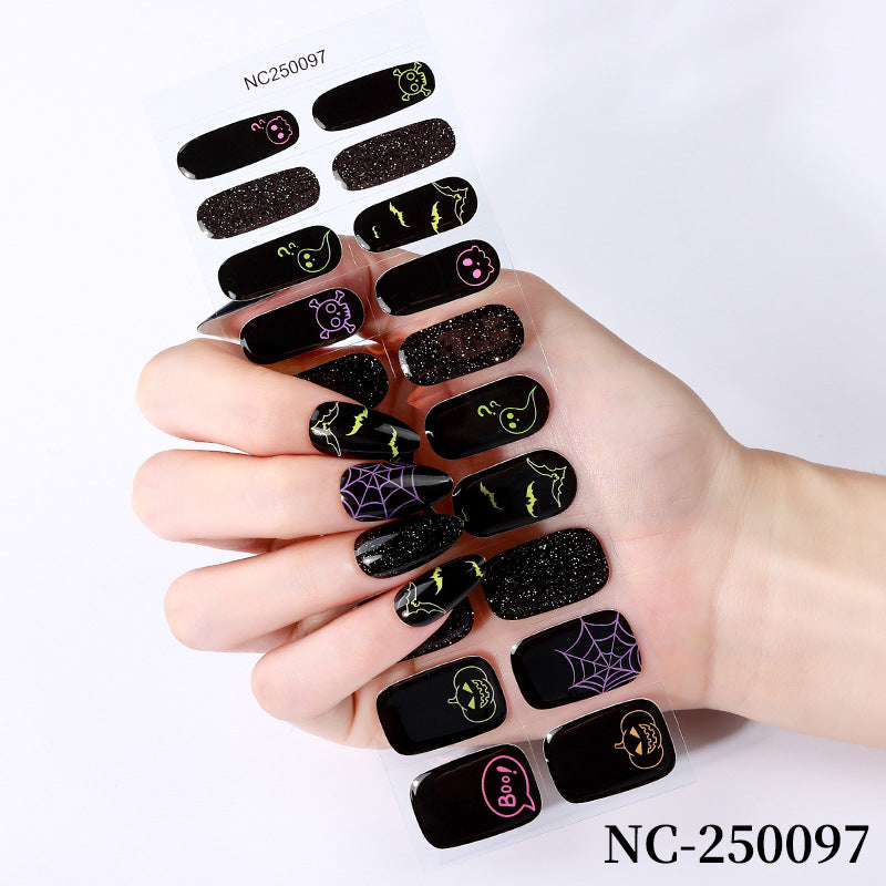 Zhengxiang halloween gel nail art stickers waterproof cross-border uv semi-cured nail stickers customized nail symphony