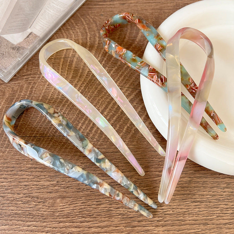 U-shaped acetate hairpin for women, classy sense of ins, new chinoiserie hairpin, headwear, casual modern daily hairpin