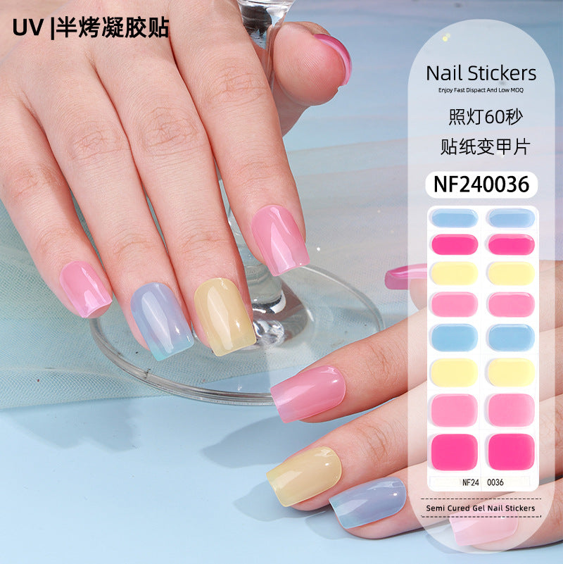 Zhengxiang custom gel nail stickers - european & american style glitter, cat eye, uv light curing, semi-cured nail stickers - waterproof, cross-border wholesale