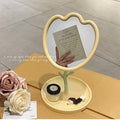 Tulip flower desktop makeup mirror - perfect for dorms, home, and vanity tables - includes storage - plastic mirror