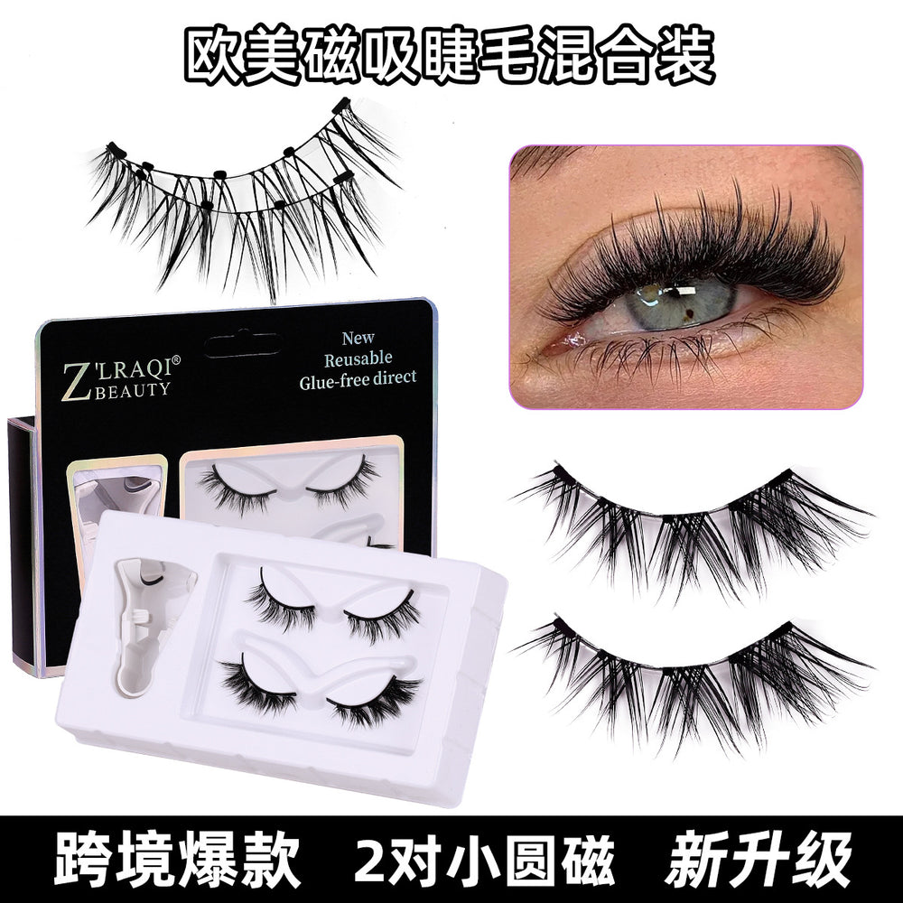 Tk bestseller magnetic eyelashes, 2 pairs mixed set. five-magnet thin band, weightless magnetic eyelash set, one-piece style