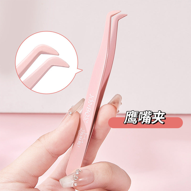 Jonbos anti-stick false eyelash tweezers - eyelash extension applicator, golden feather lash curler, beauty makeup tool