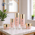 Custom cosmetic glass bottle set packaging: 120ml lotion & serum sample glass bottles, 50g cream jars