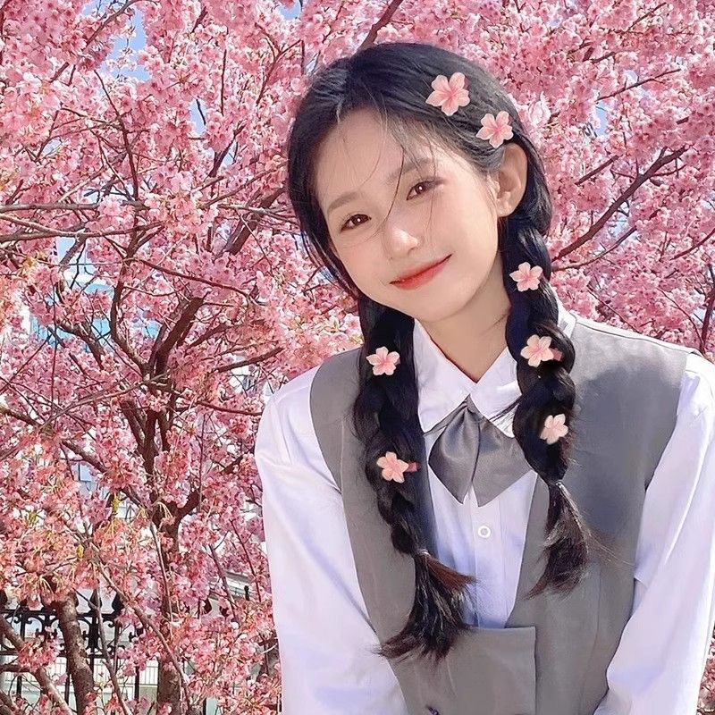 Gentle pink cherry blossom hair clip sweetgirl cream texture cute forehead side broken hair bb clip hair tie hair accessories