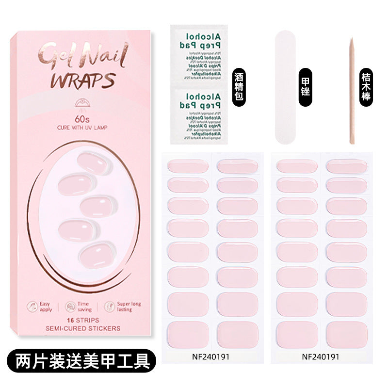 Zhengxiang custom gel nail stickers solid color 32 fingers two-piece set korean uv light semi-cured nail stickers waterproof