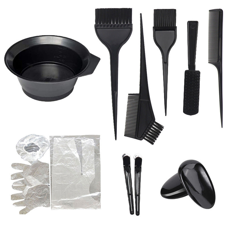 Hairdressing tools double-sided hair dyeing comb baking oil brush black plastic single-sided care brush highlighting comb 11-piece suit