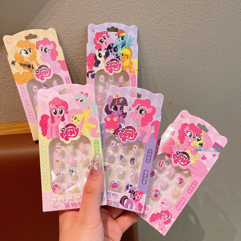 Kids' cartoon my little pony press-on nails, removable princess nail stickers, non-toxic and odorless, girl's nail art