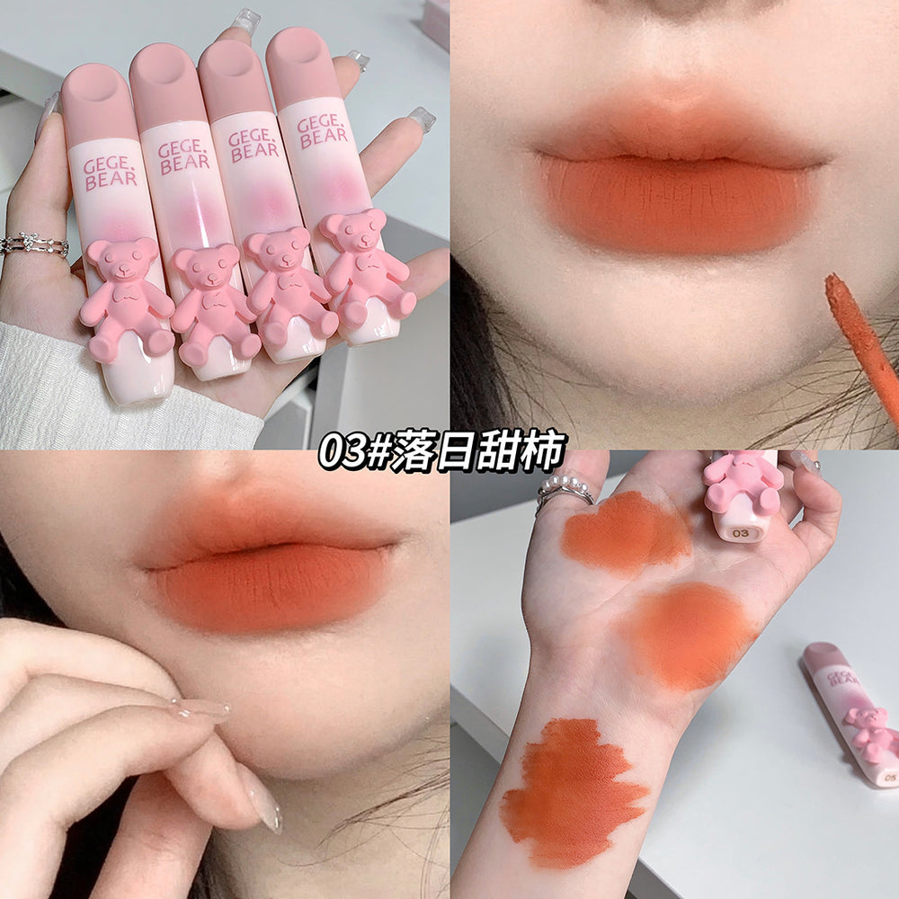 Gege bear tinted lip glaze - soft matte lip mud - perfect for students, no-makeup look, and brightening lips
