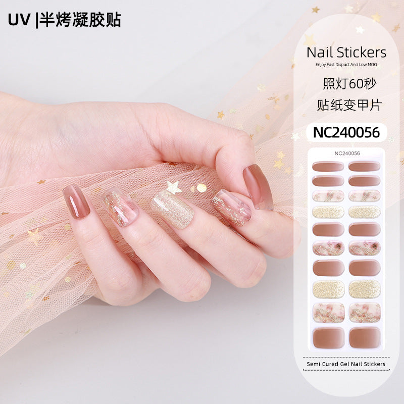 Zhengxiang customized second generation uv gel nail art stickers french onion powder baking lamp hardened semi-cured nail stickers wholesale