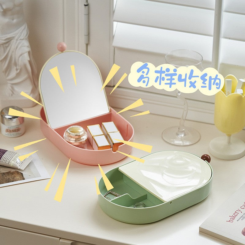 Foldable makeup mirror storage box - dorm room desktop cosmetic vanity mirror - plastic home mirror