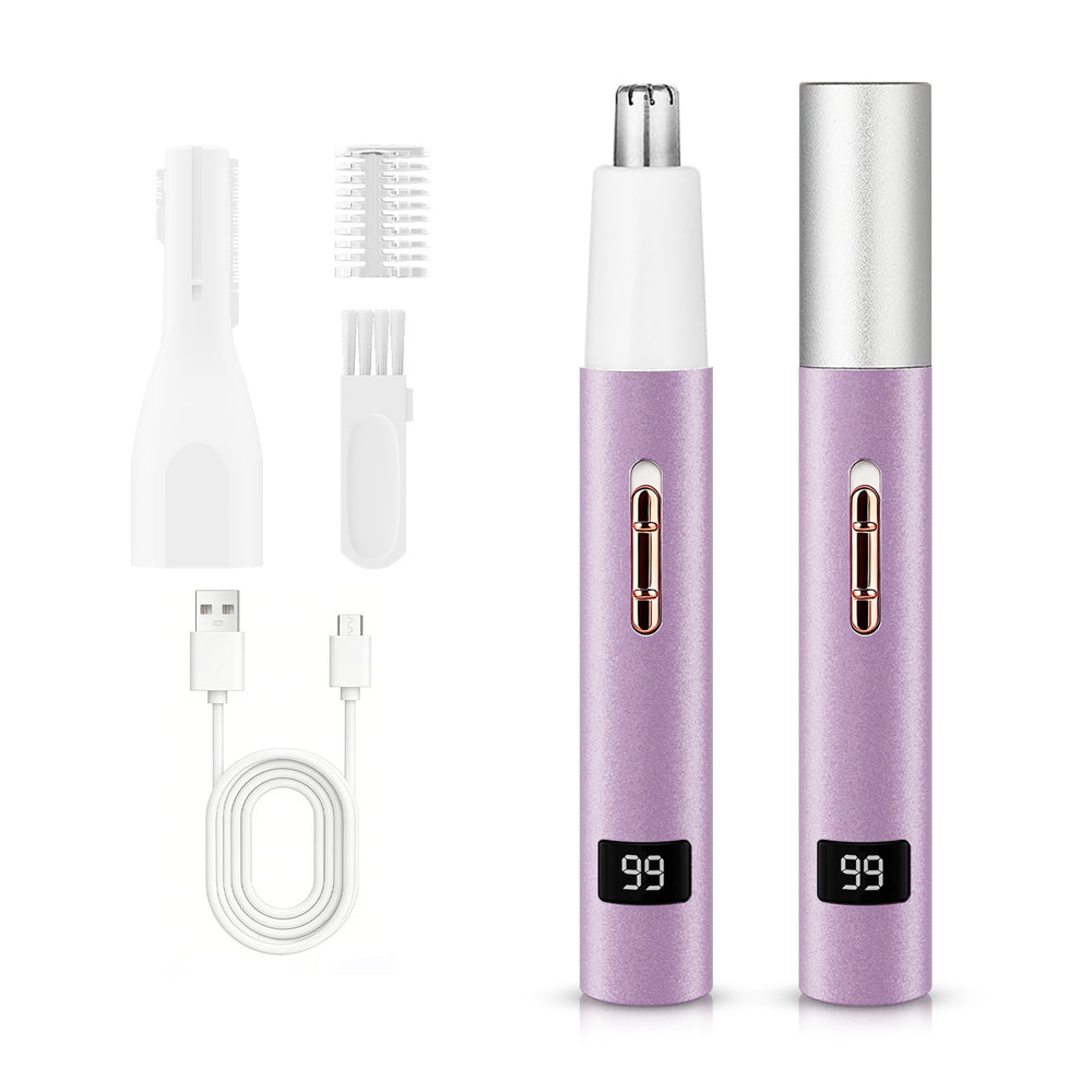 2-in-1 portable aluminum alloy nose hair trimmer electric eyebrow trimmer usb rechargeable women's shaving suit