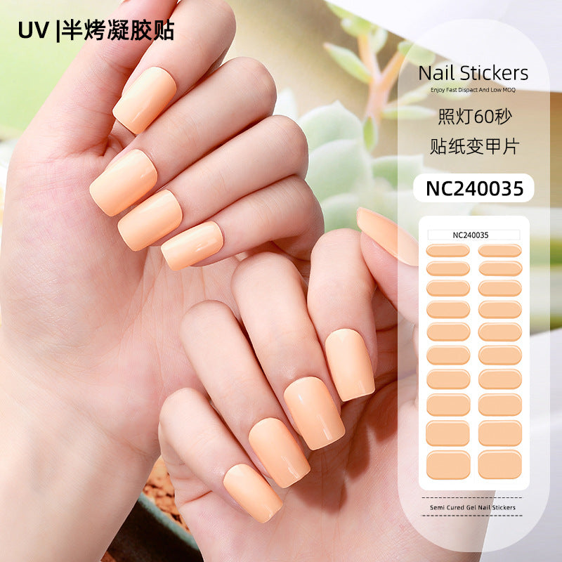 Zhengxiang factory customized korean solid color gel nail stickers uv light therapy semi-cured nail art stickers wholesale amazon