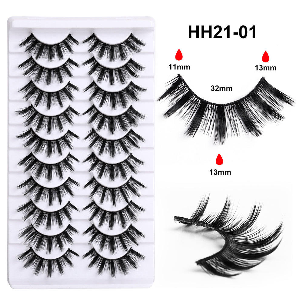 10 pairs of soft stem eyelashes with transparent stems, natural long and soft comic fox false eyelashes, wholesale