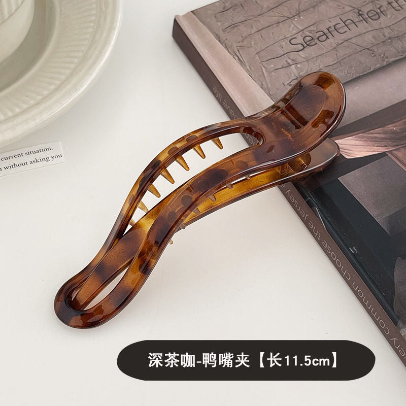 Retro leopard print hair clip for women 2025 new arrival duckbill clip large oval multi-tooth horizontal clip half-tied hair ponytail clip headwear