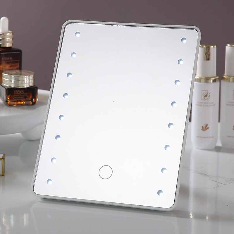 Touch sensor led makeup mirror with light, dorm room storage makeup mirror, high-definition mirror, desktop 360° rotating vanity mirror
