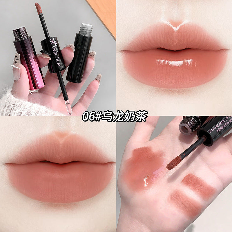 Gege bear ice glaze double-ended lip glaze mirror water-glossy transparent lip oil matte matte whitening lipstick