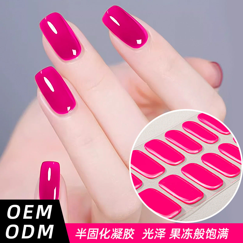 Zhengxiang custom gel nail stickers - waterproof solid color, european & american style, cross-border uv light therapy, semi-cured, full cover nail art stickers