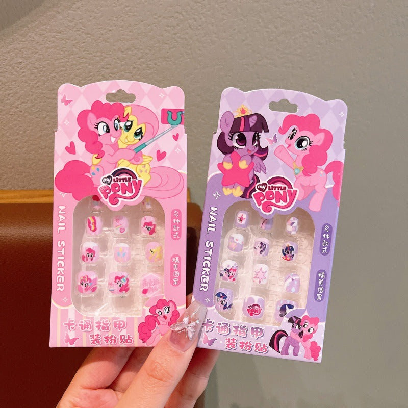 Kids' cartoon my little pony press-on nails, removable princess nail stickers, non-toxic and odorless, girl's nail art
