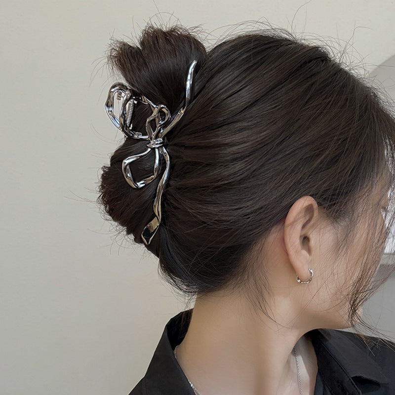 Simple bow hair clip for women's back of head 2024 new style hair volume large shark clip headwear