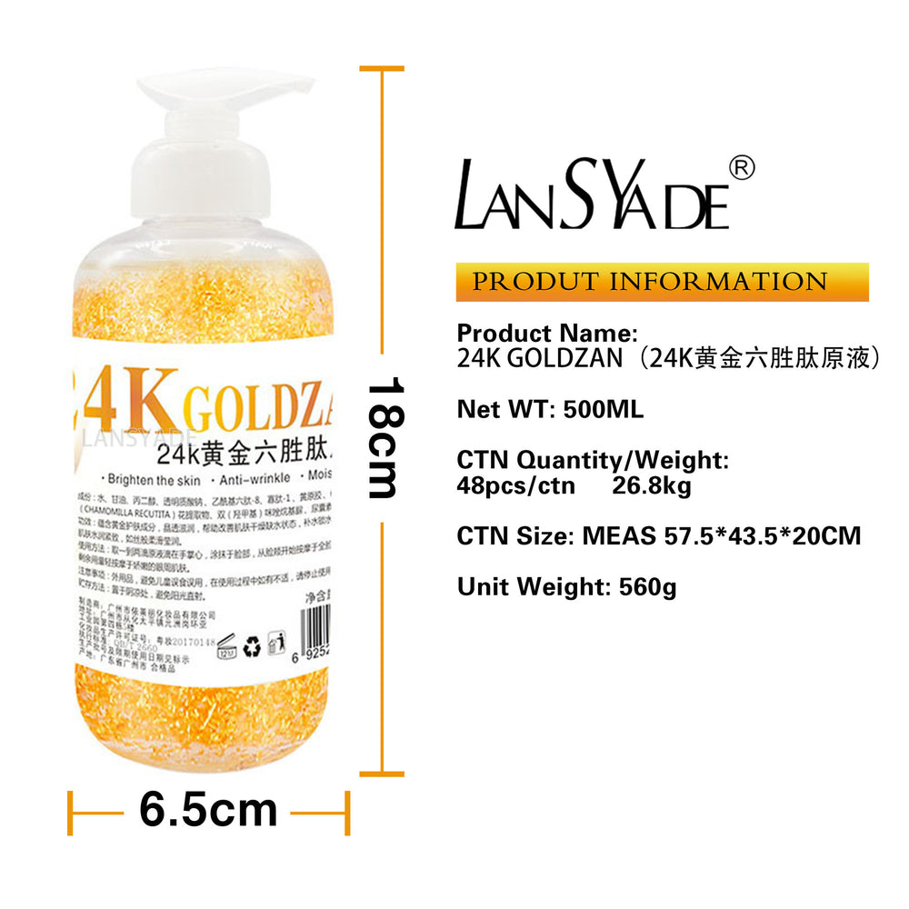 24k gold hexapeptide concentrated serum - firming & brightening essence 500ml - gold flake serum - professional salon grade