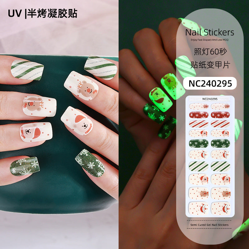 Zhengxiang custom christmas gel nail stickers - cartoon snowflake plaid european & american cross-border uv semi-cured nail decals