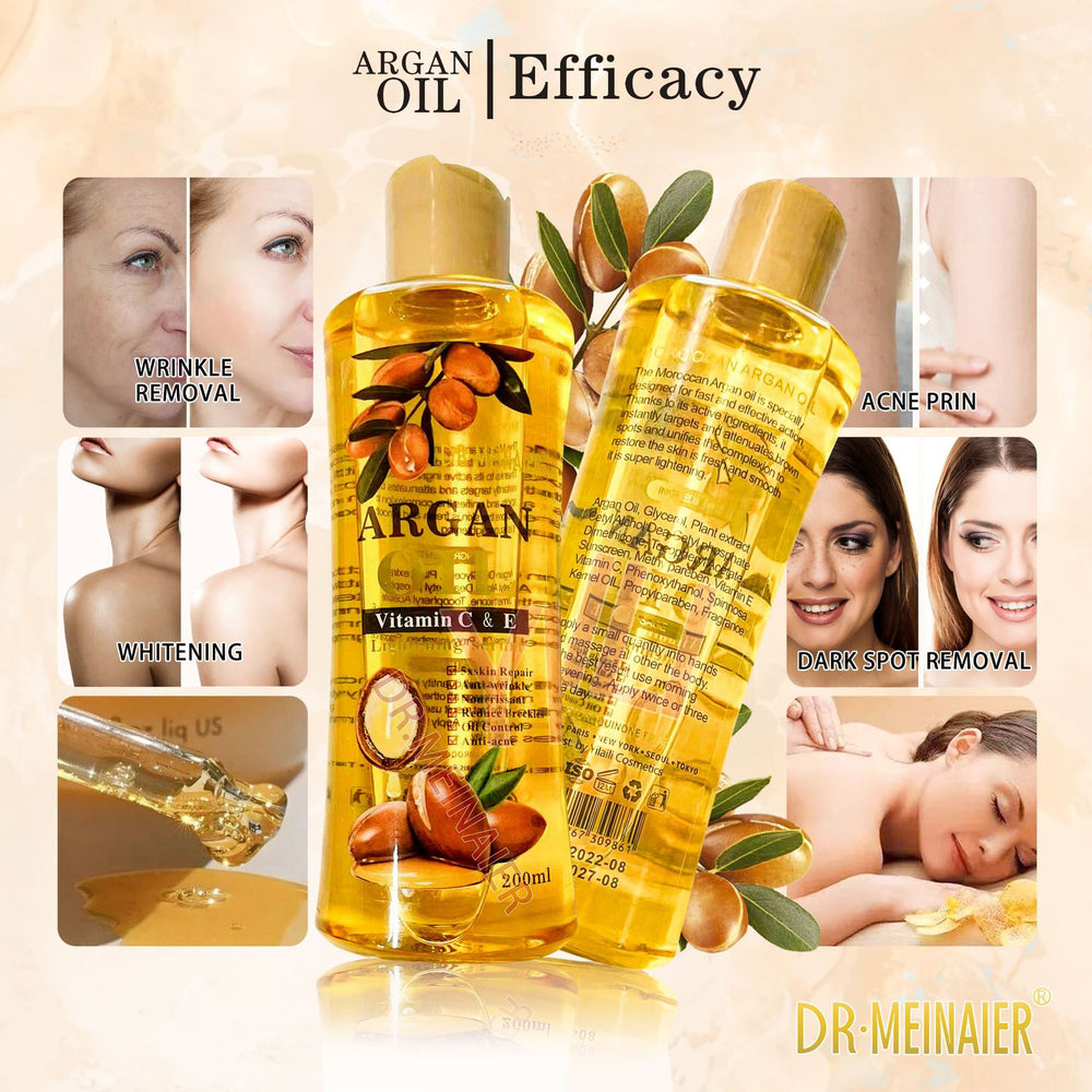 moroccan argan oil - facial & body moisturizing, skincare, massage oil, smoothing hair care - 200ml