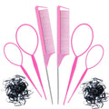 manufacturer in stock high temperature resistant pointed tail comb rainbow comb hairdressing comb highlight steel needle comb 8-piece set