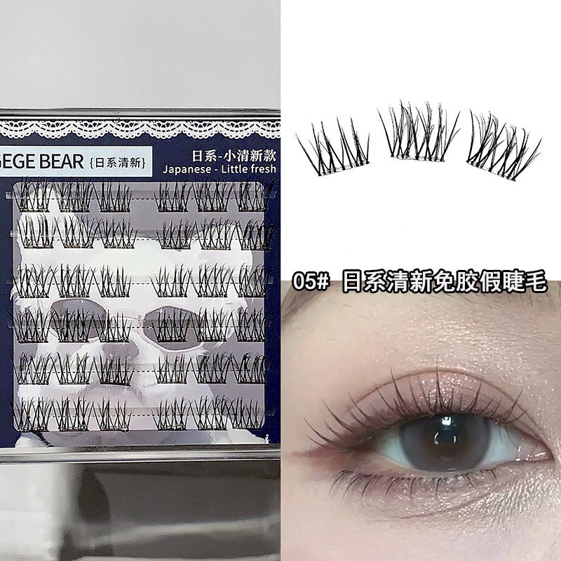Gege bearkorean style girl group glue-free false eyelashes self-adhesive natureartificial mom-like lazy single cluster eyelashes