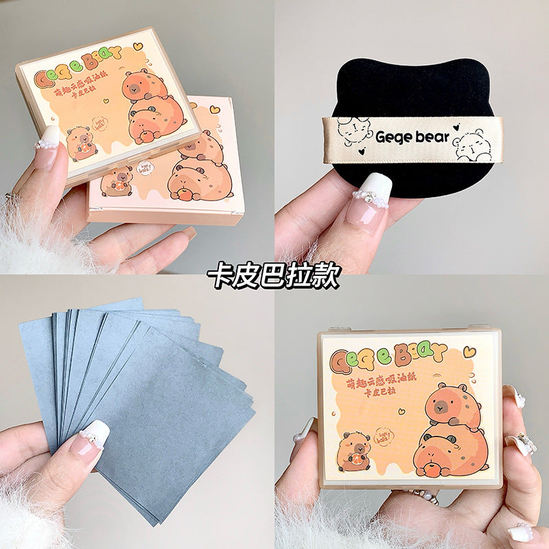 Gege bear cute cloud facial oil-absorbing sheets with built-in puff and makeup mirror - oil control, refreshing, portable for students
