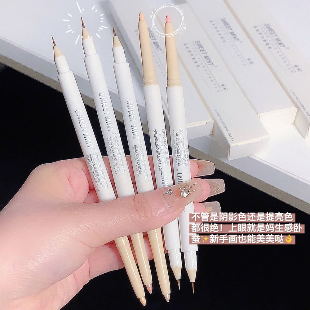 Makeup sweet mint crystal color double effect double headed silkworm pen brightens the eyes and outlines the lower eyelids to eyeliner gel pen