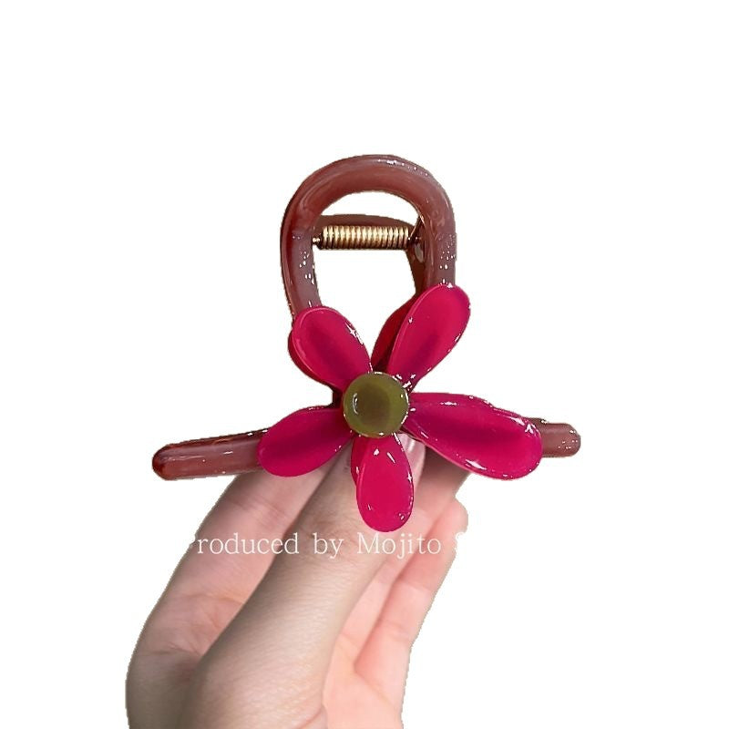 Retro stereo sunflower gripper for women 2025 new style back of head hair shark clip half-tied hair atmosphere hair accessories