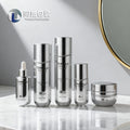 Custom cosmetic glass bottle set packaging: 120ml lotion & serum sample glass bottles, 50g cream jars