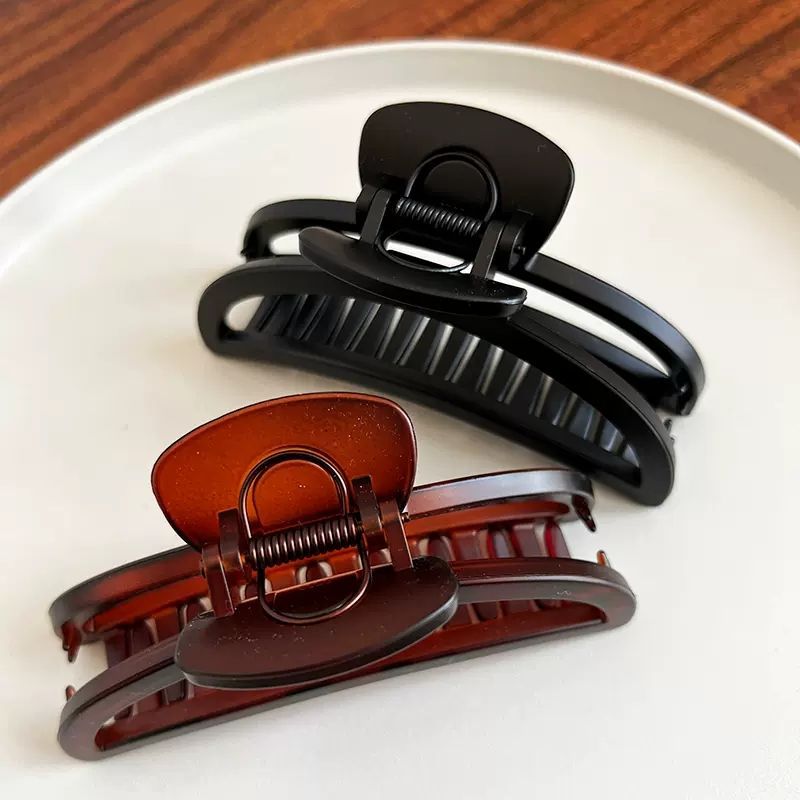 2024 premium matte black deep red-brown crescent claw clip - french chic, elegant, minimalist, extra-large hair clip