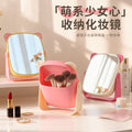 Desktop makeup mirror plastic storage box all-in-onefor home bear hug girls dormitory desktop dressing mirror home mirror