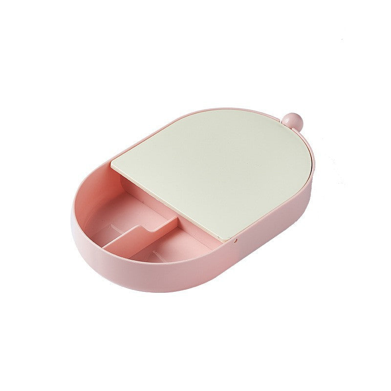 Foldable makeup mirror storage box - dorm room desktop cosmetic vanity mirror - plastic home mirror